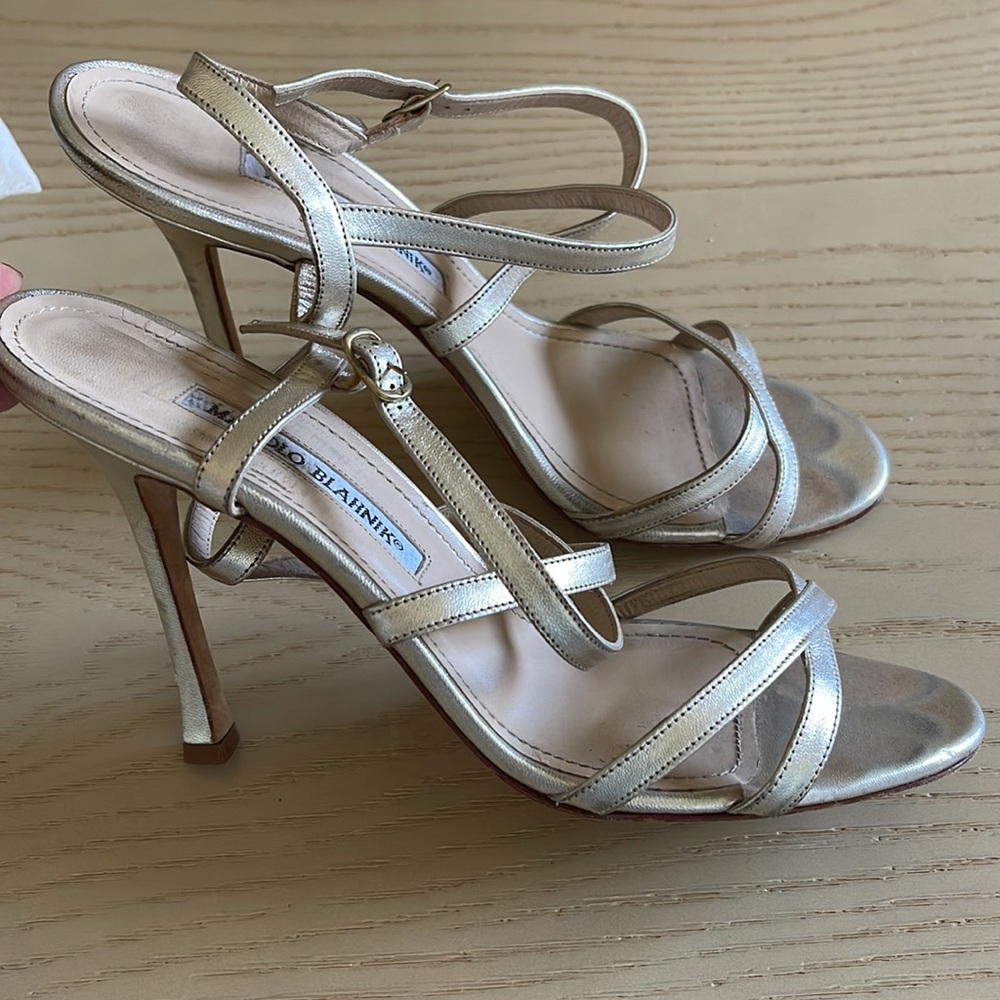 Manolo Blahnik Gold Strap Stiletto Heels